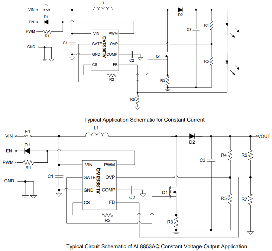 Schéma du circuit d'application - Diodes Incorporated Contrôleur Boost AL8853AQ